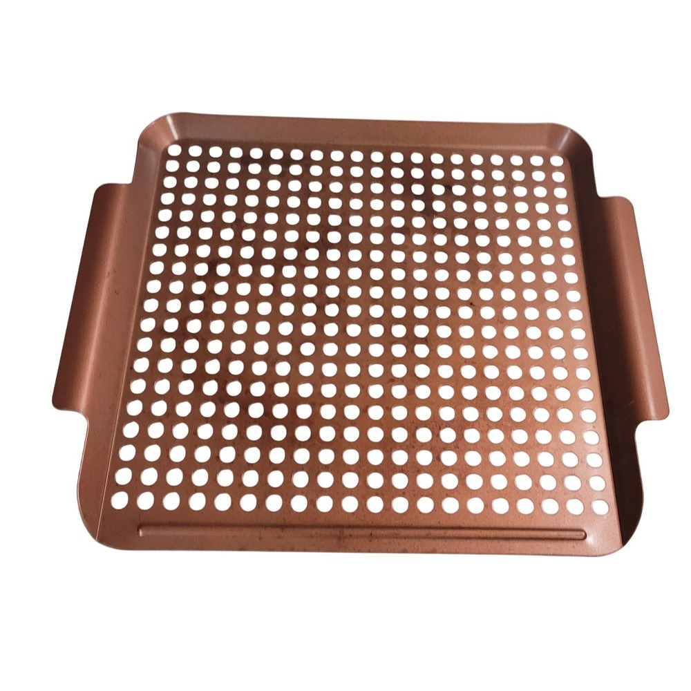 Copper Crisper Tray Square Perforated Oven Air Fryer Pan Bronze 12.5x11.25 Good